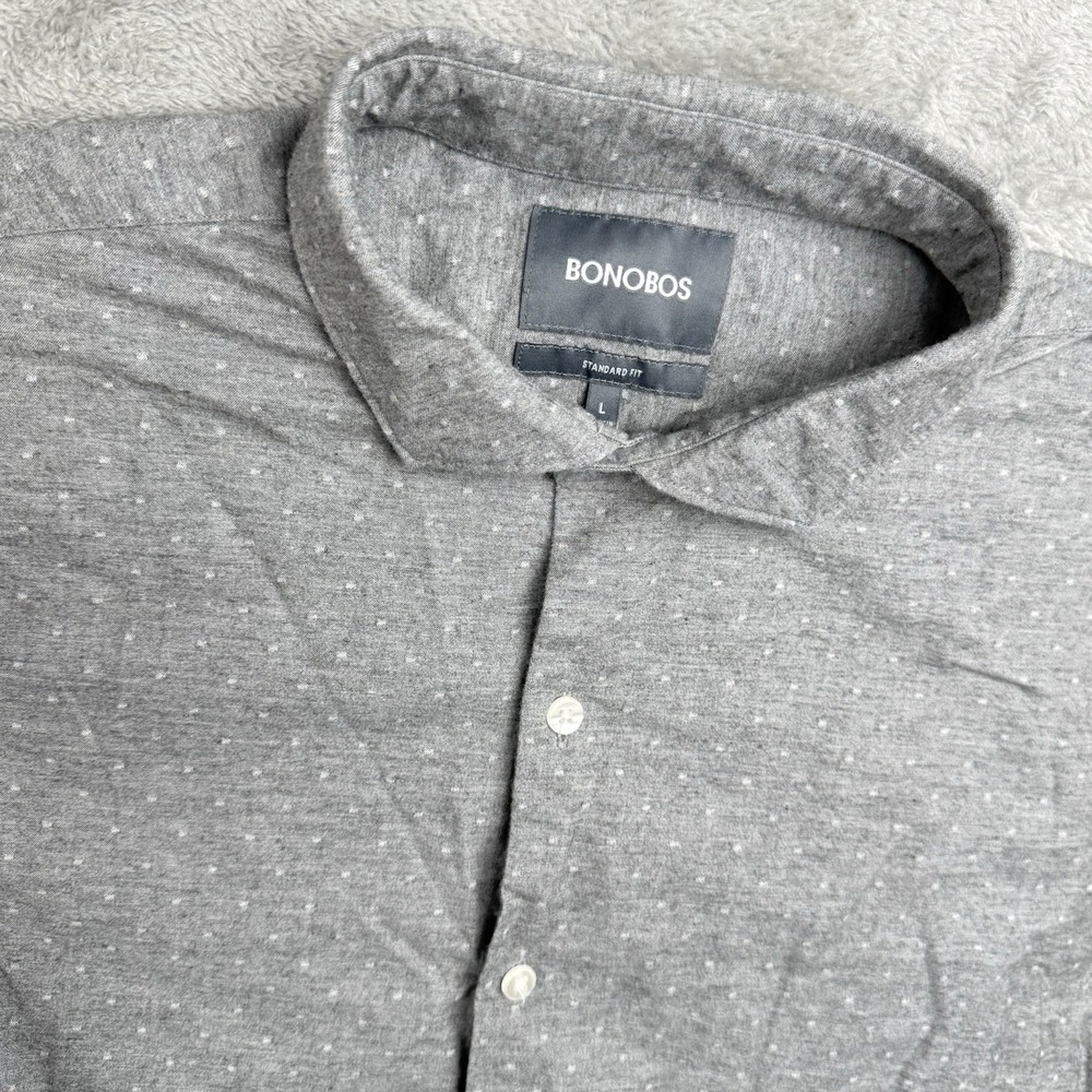 Bonobos Shirt‎ Mens L Gray L/S Polka Dot Button Down Standard Fit Cotton Office